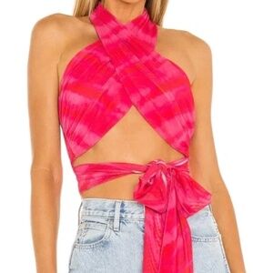 h:ours Rios Wrap Halter Top in Strawberry Tie Dye